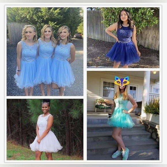 New Appliques Prom Dresses Short Tulle Homecoming Party Cocktail Gowns - Picture 5 of 14